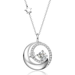 Women's Pendant Moon Star Silver Sterling Adjustable Chain Fine Necklaces